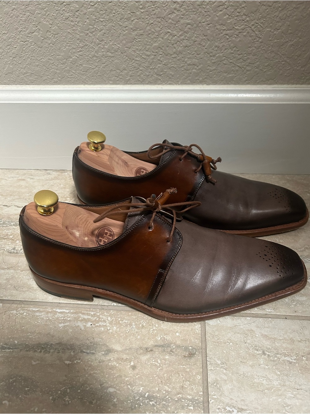Mezlan Two-Tone Brown Leather Derby Oxfords